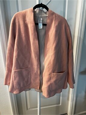 Chico's Pink Wool Blend Open Front Cardigan Jacket Size 3 (US 16/18)